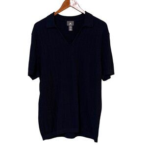 H&M Navy Regular Fit Cotton Knit V-Neck Short Sleeve Sweater Womens Size M